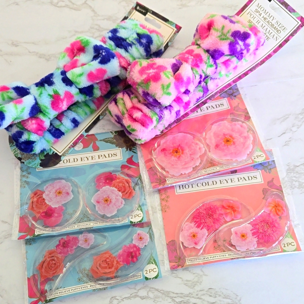 Spa Day Floral Eye Gel Patches Flower Spa Headbands Self Care Kit New